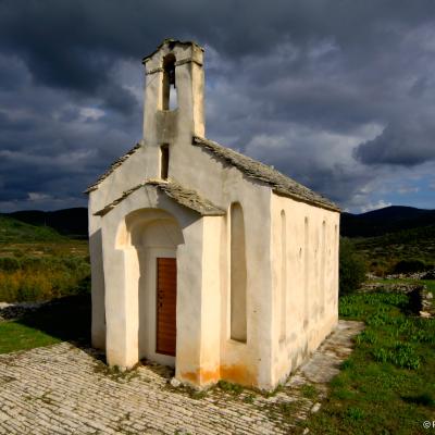 The Chapel off Saint Cosmas (Kuzma) and Saint Damian on the island of Korčula. The foundations are from the 6th century AD (Roman), whilst the rest of the Chapel was rebuilt in the 11 century. The Chapel is on the Blato Field near by Blato .