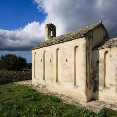The Chapel off Saint Cosmas (Kuzma) and Saint Damian on the island of Korčula. The foundations are from the 6th century AD (Roman), whilst the rest of the Chapel was rebuilt in the 11 century. The Chapel is on the Blato Field near by Blato.